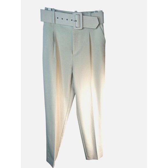 NWOT ZARA XS High-Waist Trousers With Wide Belt Neutral Cream High Rise - Picture 13 of 16